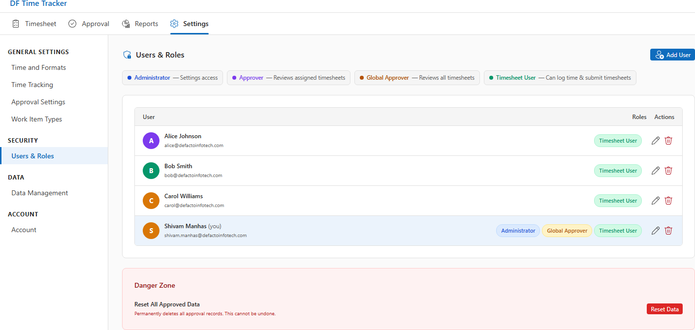 Settings — left navigation with all sections and the configuration panels